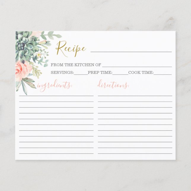 Cartão de Receita Suculente (Frente)