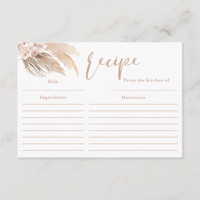 Cartão de receitas boho boêmico de erva-pampas (Frente)
