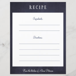 Cartão de receitas de quadro azul-marinho elegante