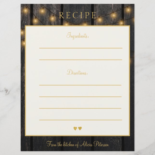 Cartão de receitas de tipografia de ouro elegante  (Frente)