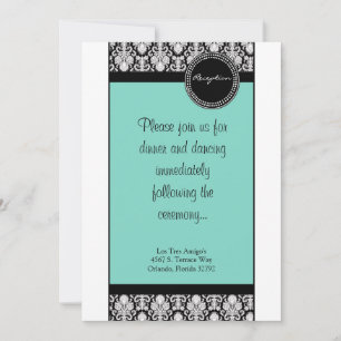 Cartão de Recepção 3,5x7 Damask Verde Água e Preto