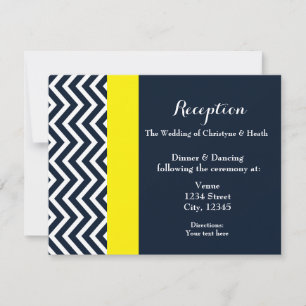 Cartão de Recepção Azul Marinho e Amarelo Chevron 