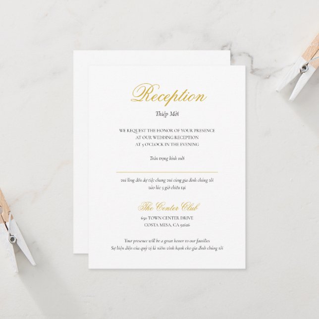 Cartão de Recepção Bilíngue Vietnamita em Script (Frente/Verso In Situ)