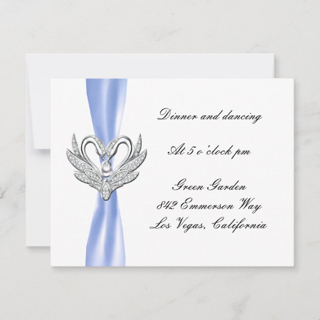 Cartão de Recepção Blue Ribbon Silver Swans (Frente)