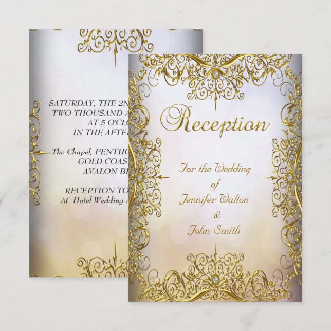 Cartão de Recepção Casamento Elegante Elite Branco (Frente/Verso)
