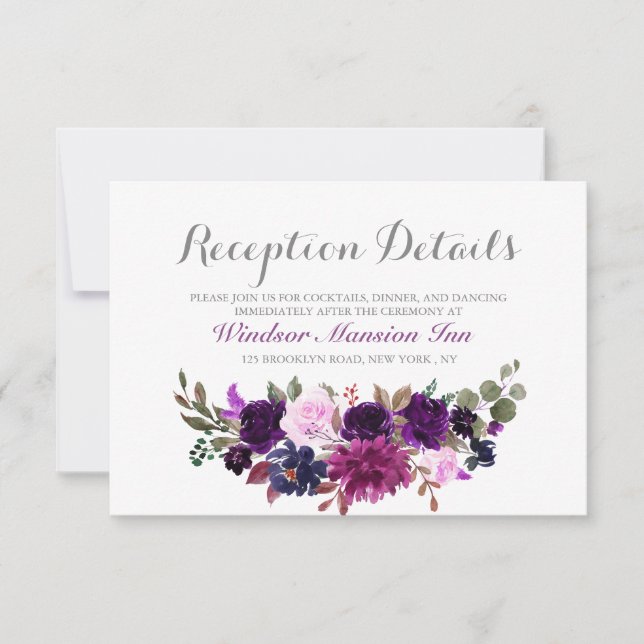 Cartão de recepção de casamento boho floral lavand (Frente)