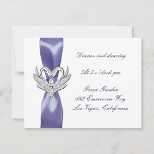 Cartão de Recepção de Casamento Cisnes Prata Azul