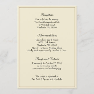 Cartão de Recepção de Casamento Clássico e Elegant