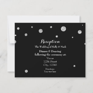 Cartão de Recepção de Casamento com Brilho Preto e