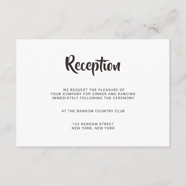 Cartão de Recepção de Casamento com Caligrafia de  (Frente)