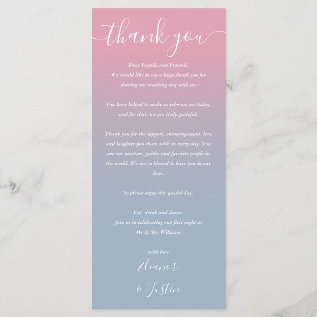 Cartão de Recepção de Casamento com Efeito Ombre R (Frente)