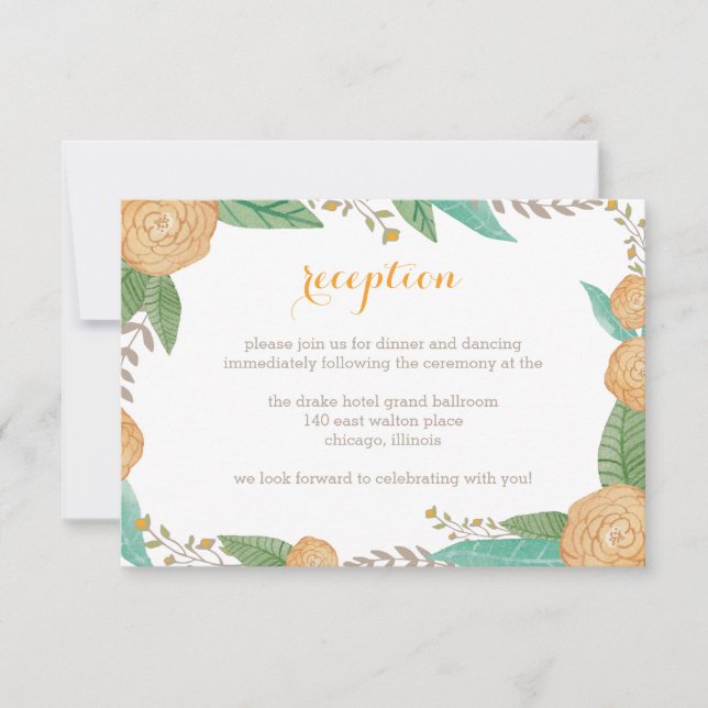 Cartão de Recepção de Casamento com Florais Pintad (Frente)