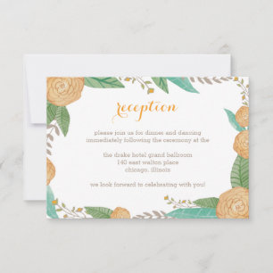 Cartão de Recepção de Casamento com Florais Pintad