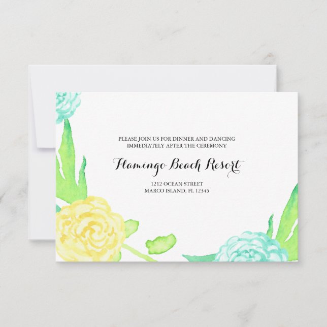 Cartão de Recepção de Casamento com Flores de Verã (Frente)