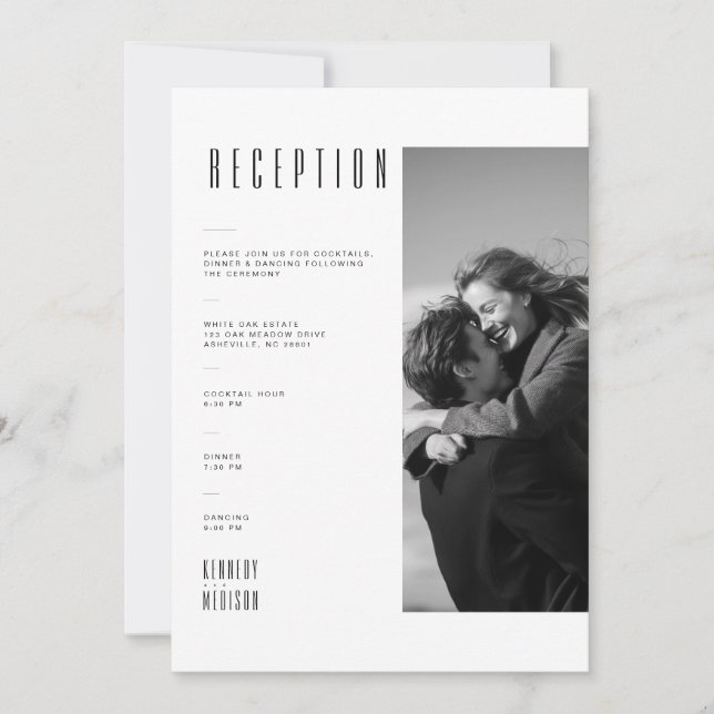 Cartão de Recepção de Casamento com Foto em Preto  (Frente)