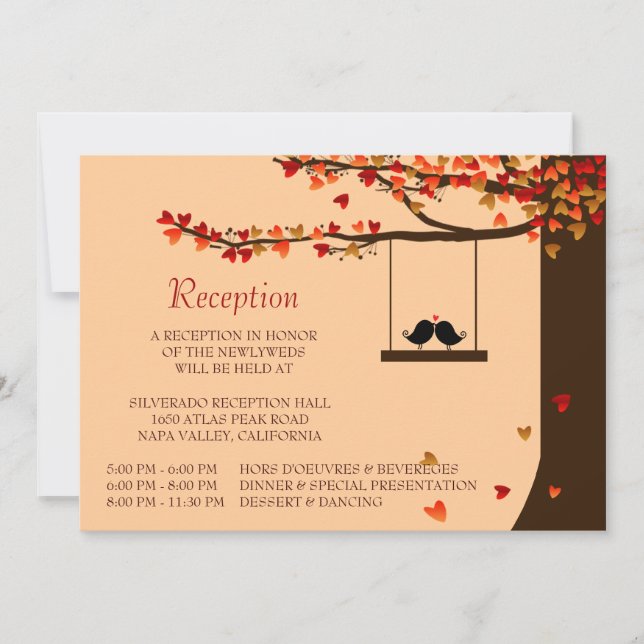 Cartão de Recepção de Casamento com Pássaros de Am (Frente)
