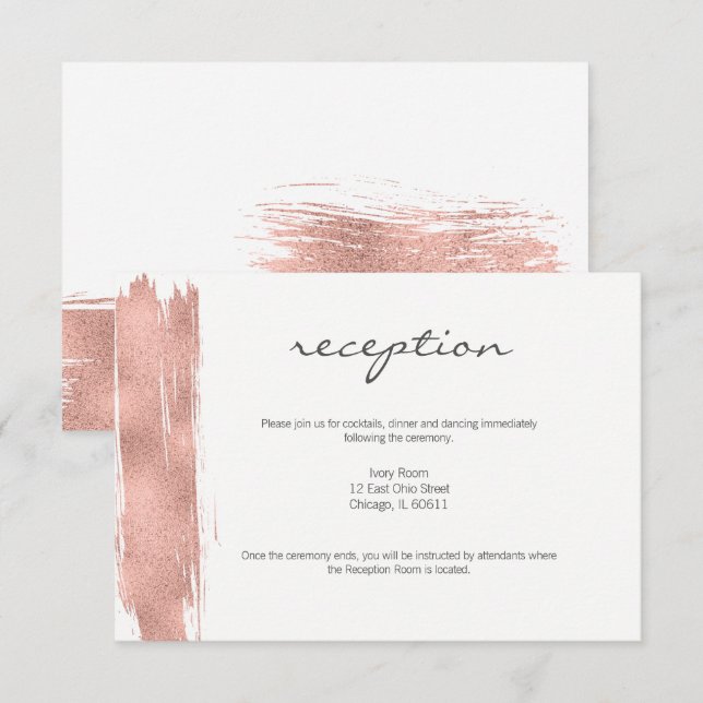 Cartão de Recepção de Casamento com Pincel de Ouro (Frente/Verso)