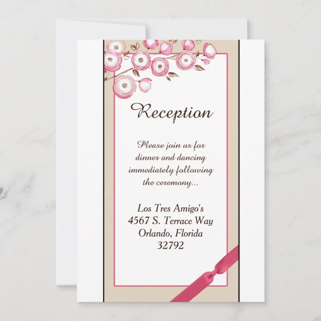 Cartão de Recepção de Casamento com Ramo Floral Ro (Frente)