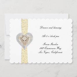 Cartão de Recepção de Casamento com Renda Amarela 