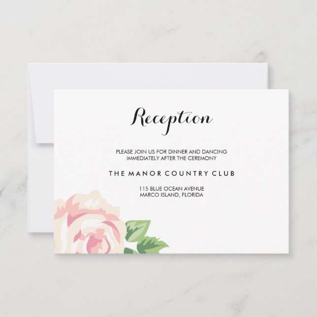 Cartão de Recepção de Casamento com Rosas Antigas (Frente)