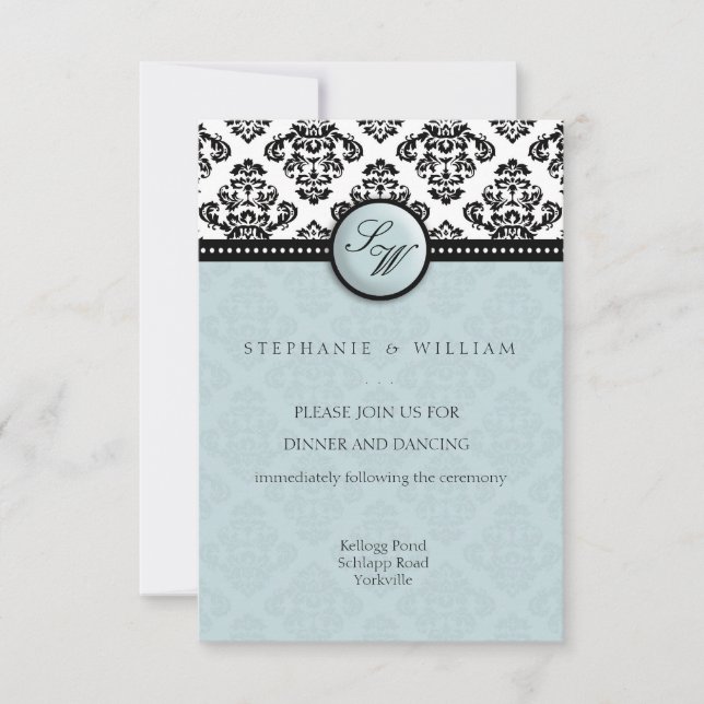 Cartão de Recepção de Casamento Damask (Frente)