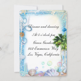 Cartão de Recepção de Casamento de Concha de Praia