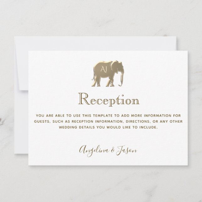 Cartão de Recepção de Casamento de Elefante em Our (Frente)