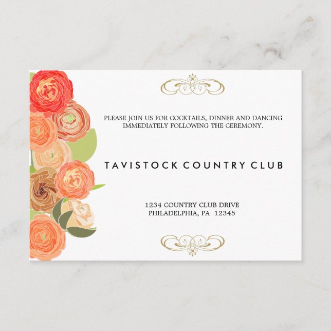 Cartão de Recepção de Casamento de Flores em Casca (Frente)