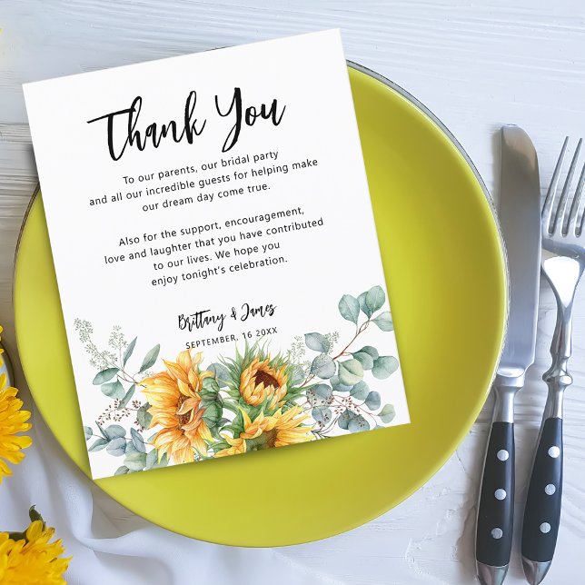 Cartão de Recepção de Casamento de Girassol Eucali (Sunflower Eucalyptus Wedding Reception Card)