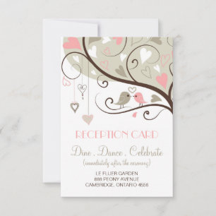 Cartão de Recepção de Casamento de Pombinhos Rosa 
