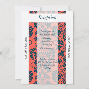 Cartão de Recepção de Casamento em Damask Azul Mar