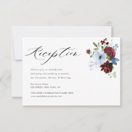 cartão de recepção de casamento floral azul-burgun