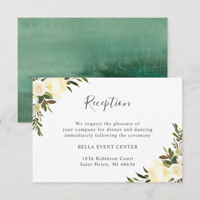 Cartão de Recepção de Casamento Floral Marfim Verd (Frente/Verso)