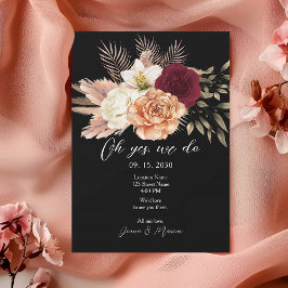 Cartão de Recepção de Casamento Floral Preto Vinta