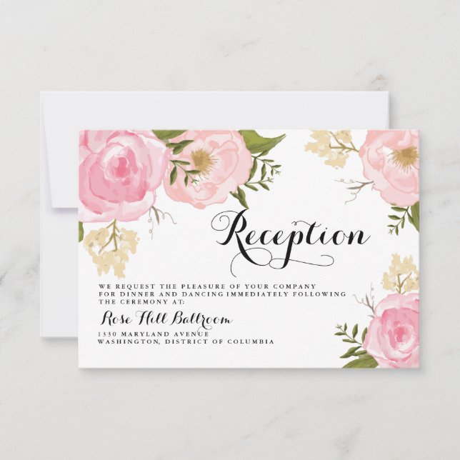 Cartão de Recepção de Casamento Floral Rosa Vintag (Frente)