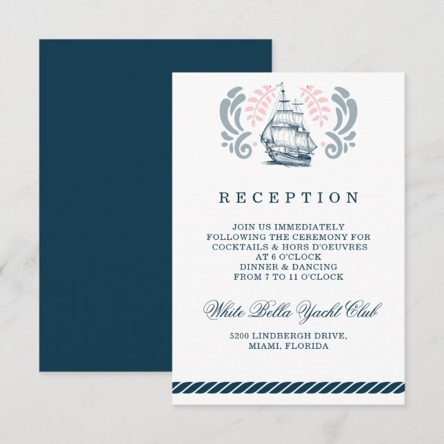Cartão de Recepção de Casamento Náutico Moderno (Frente/Verso)