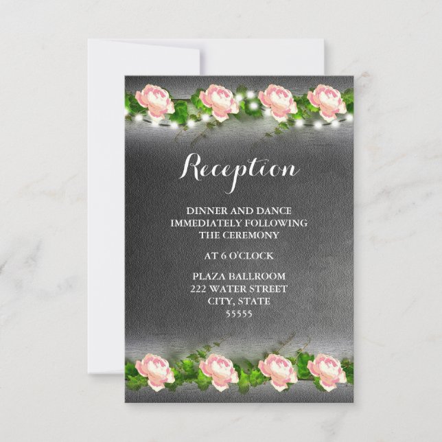 Cartão de Recepção de Casamento Rosa Quadro Negro (Frente)