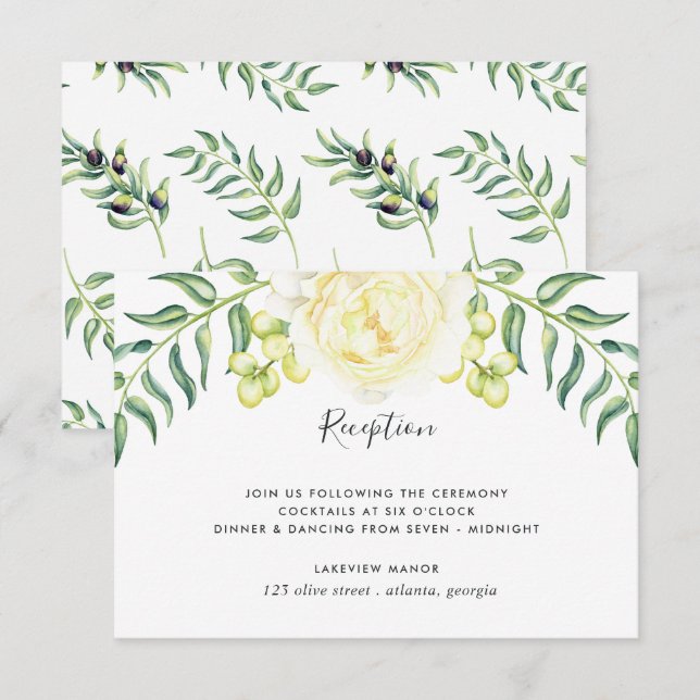 Cartão de Recepção de Casamento Rosas e Oliveiras (Frente/Verso)