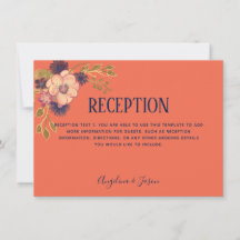 Cartão de Recepção de Casamento Rústico Floral Cor
