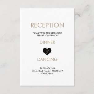 Cartão de Recepção de Coração Branco e Preto Moder