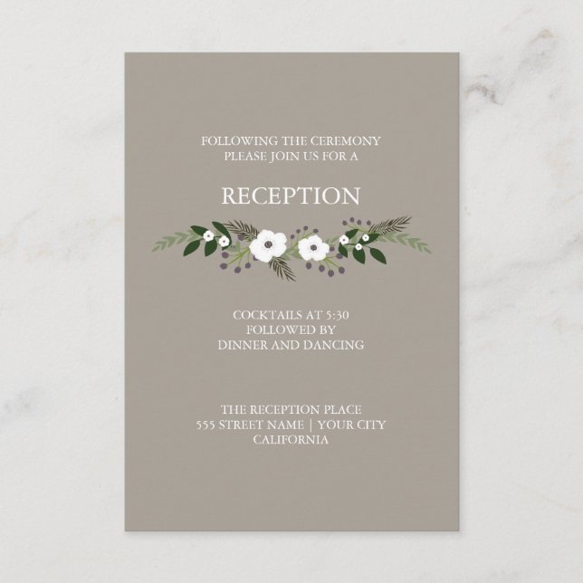 Cartão de Recepção de Coroa Floral - taupe (Frente)