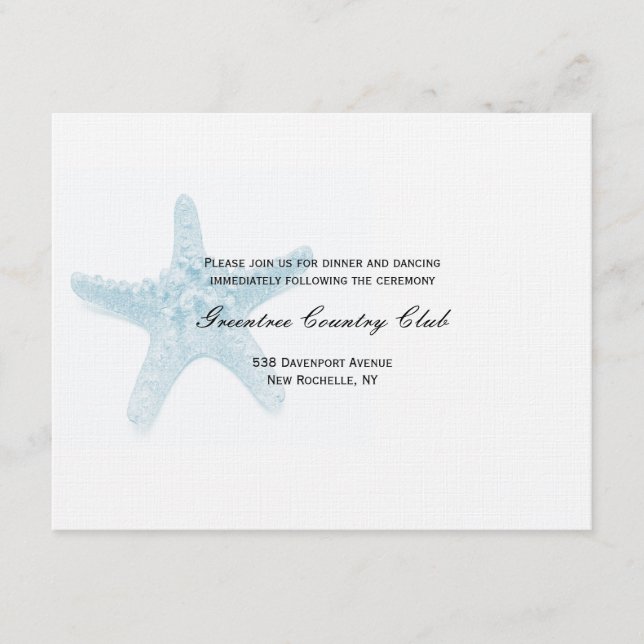 Cartão de Recepção de Estrela-do-Mar - Azul (Frente)