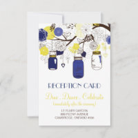 Cartão de Recepção de Jardas Florais Azul e Amarel