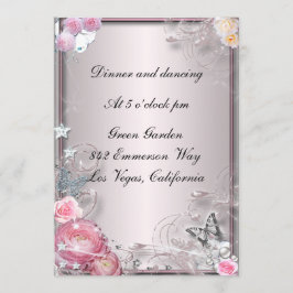 Cartão De Recepção Floral E Borboleta Rosa