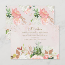 Cartão de Recepção Floral em Aquarela Rosa Bege Do
