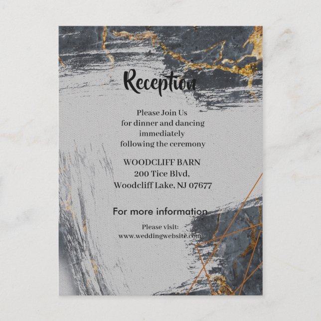 Cartão de recepção geométrico com brilho de mármor (Frente)