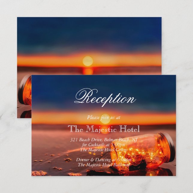 Cartão de Recepção Noite Azul de Mason Jar Sunset  (Frente/Verso)