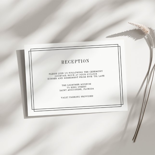 Cartão de Recepção Preto e Branco Atemporal (Criador carregado)