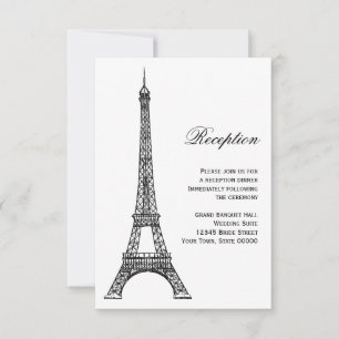 Cartão de Recepção Preto e Branco da Torre Eiffel 