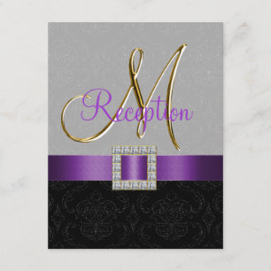 Cartão de Recepção Preto Roxo Dourado com Padrão D